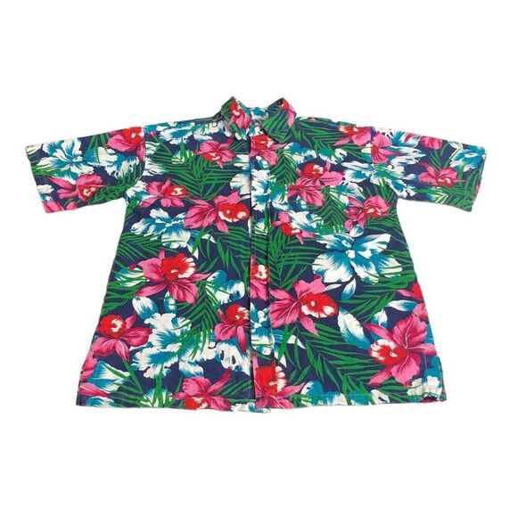 Vintage Sears The Mens Store Hawaiian Shirt Mens Large Floral Tropical Button Up - Picture 1 of 16